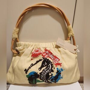 Vtg.Mint Y2K NWT Diesel "La Cavaluccio" Bamboo Hoop Handle Yellw Canvas Handbag